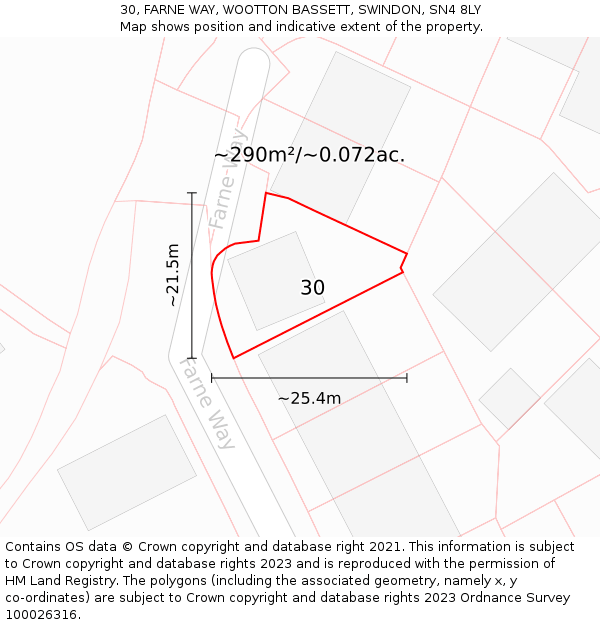 30, FARNE WAY, WOOTTON BASSETT, SWINDON, SN4 8LY: Plot and title map
