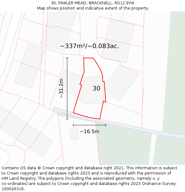 30, FAWLER MEAD, BRACKNELL, RG12 9YW: Plot and title map
