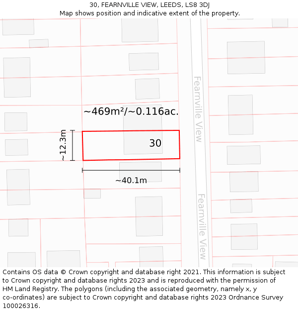 30, FEARNVILLE VIEW, LEEDS, LS8 3DJ: Plot and title map