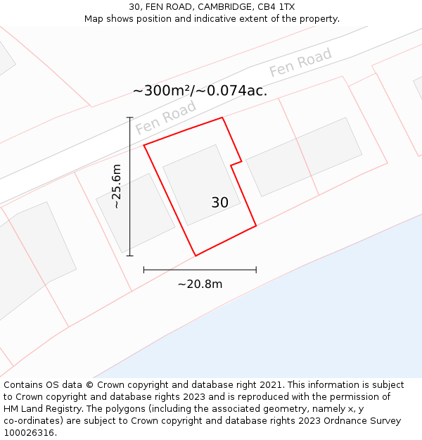 30, FEN ROAD, CAMBRIDGE, CB4 1TX: Plot and title map