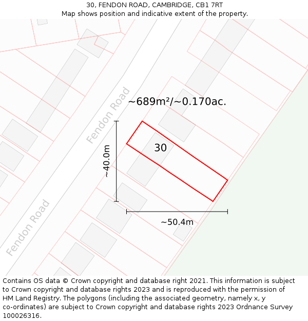30, FENDON ROAD, CAMBRIDGE, CB1 7RT: Plot and title map