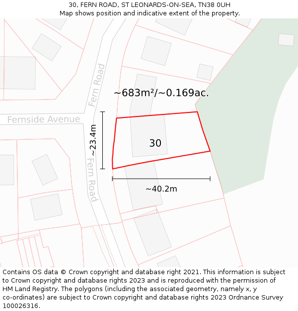 30, FERN ROAD, ST LEONARDS-ON-SEA, TN38 0UH: Plot and title map