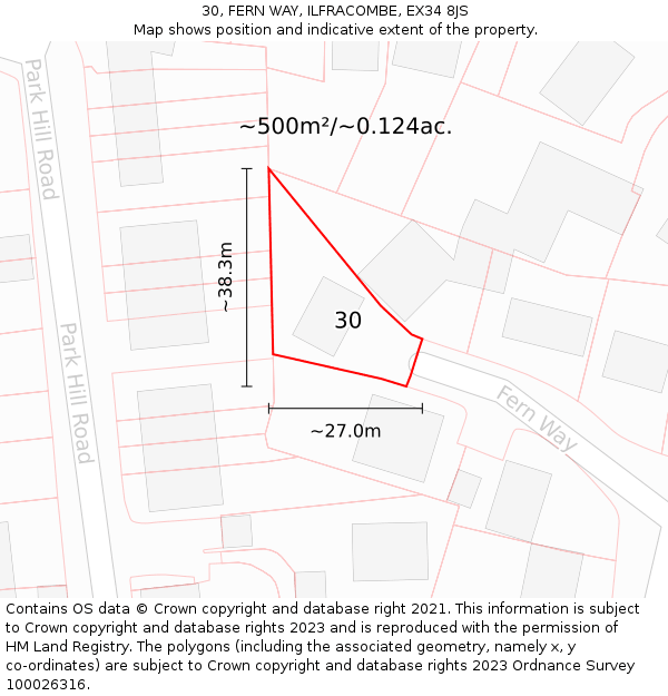 30, FERN WAY, ILFRACOMBE, EX34 8JS: Plot and title map