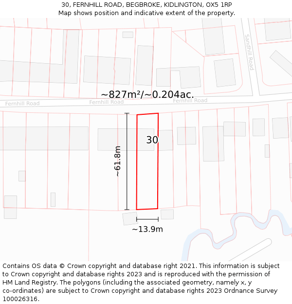30, FERNHILL ROAD, BEGBROKE, KIDLINGTON, OX5 1RP: Plot and title map