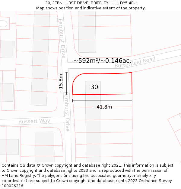 30, FERNHURST DRIVE, BRIERLEY HILL, DY5 4PU: Plot and title map