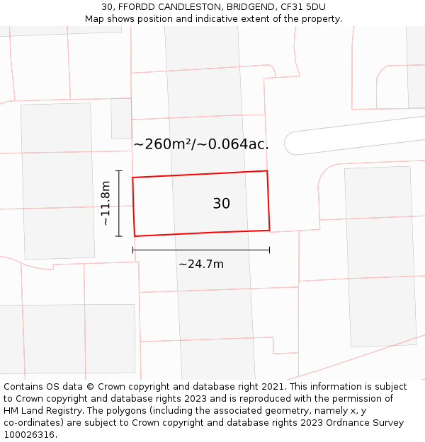 30, FFORDD CANDLESTON, BRIDGEND, CF31 5DU: Plot and title map