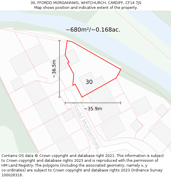 30, FFORDD MORGANNWG, WHITCHURCH, CARDIFF, CF14 7JS: Plot and title map