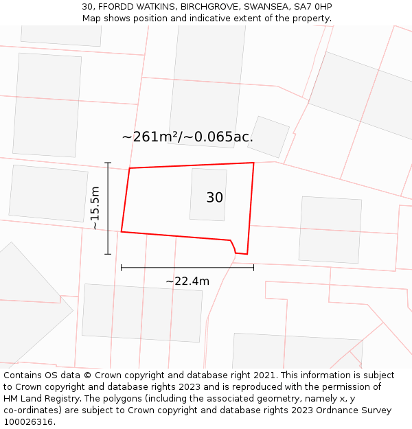 30, FFORDD WATKINS, BIRCHGROVE, SWANSEA, SA7 0HP: Plot and title map