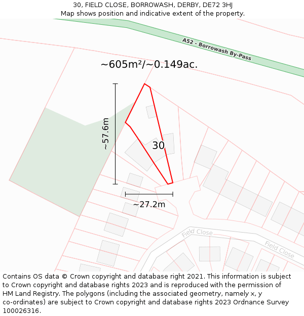 30, FIELD CLOSE, BORROWASH, DERBY, DE72 3HJ: Plot and title map
