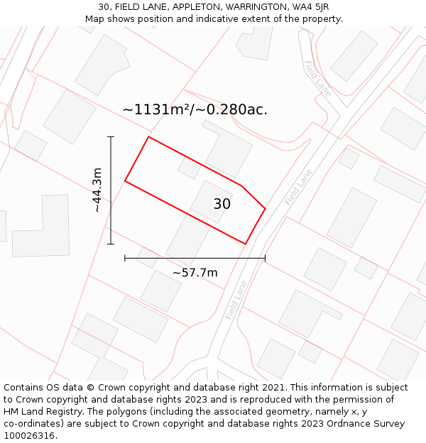 30, FIELD LANE, APPLETON, WARRINGTON, WA4 5JR: Plot and title map
