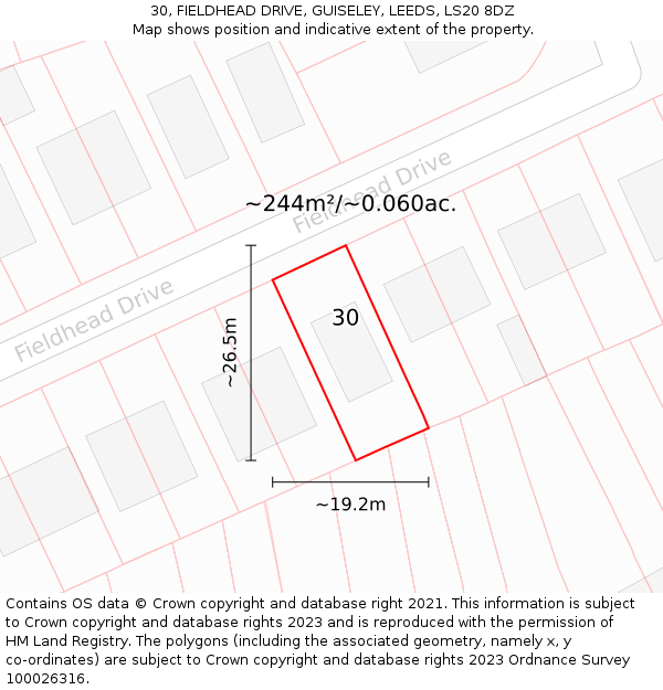 30, FIELDHEAD DRIVE, GUISELEY, LEEDS, LS20 8DZ: Plot and title map