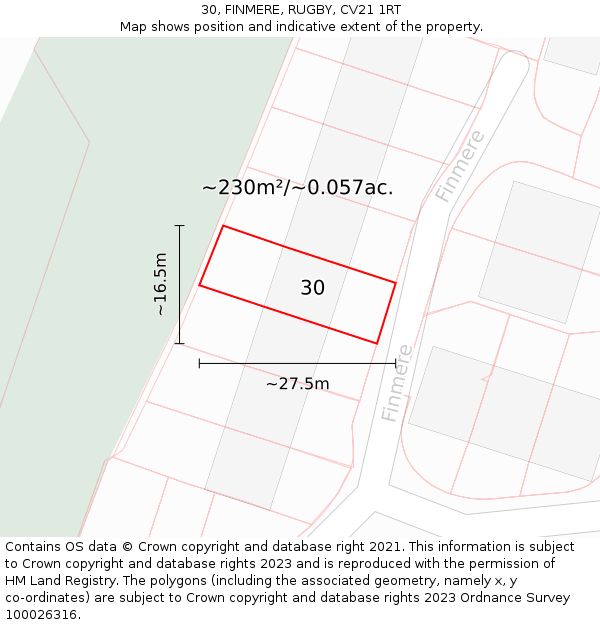 30, FINMERE, RUGBY, CV21 1RT: Plot and title map