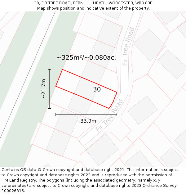 30, FIR TREE ROAD, FERNHILL HEATH, WORCESTER, WR3 8RE: Plot and title map