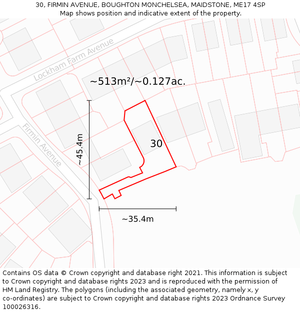 30, FIRMIN AVENUE, BOUGHTON MONCHELSEA, MAIDSTONE, ME17 4SP: Plot and title map