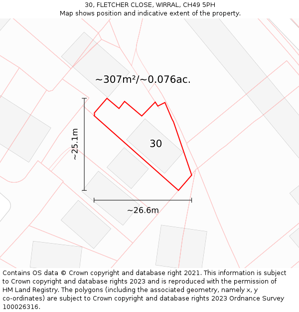 30, FLETCHER CLOSE, WIRRAL, CH49 5PH: Plot and title map