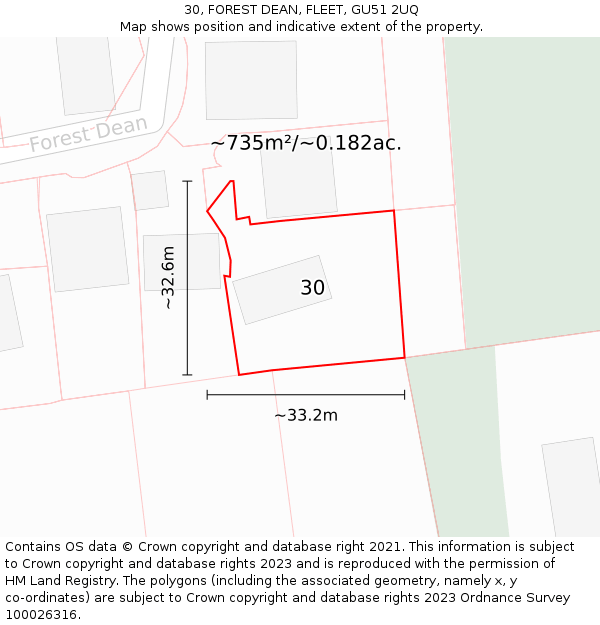 30, FOREST DEAN, FLEET, GU51 2UQ: Plot and title map