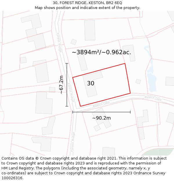 30, FOREST RIDGE, KESTON, BR2 6EQ: Plot and title map