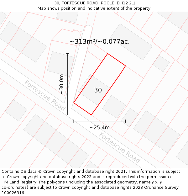 30, FORTESCUE ROAD, POOLE, BH12 2LJ: Plot and title map