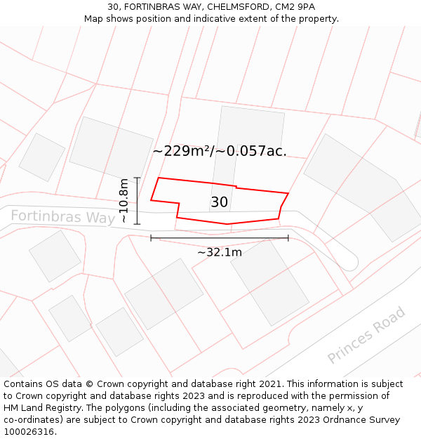 30, FORTINBRAS WAY, CHELMSFORD, CM2 9PA: Plot and title map