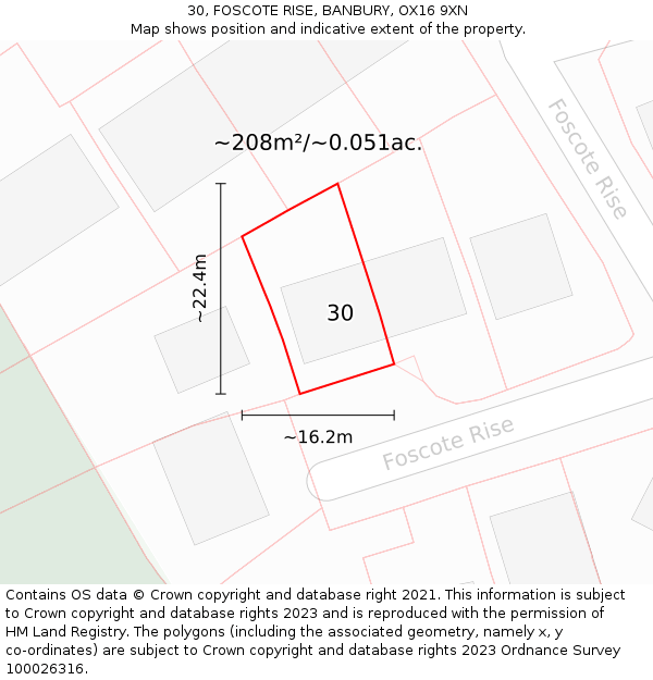 30, FOSCOTE RISE, BANBURY, OX16 9XN: Plot and title map