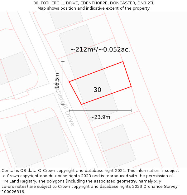 30, FOTHERGILL DRIVE, EDENTHORPE, DONCASTER, DN3 2TL: Plot and title map