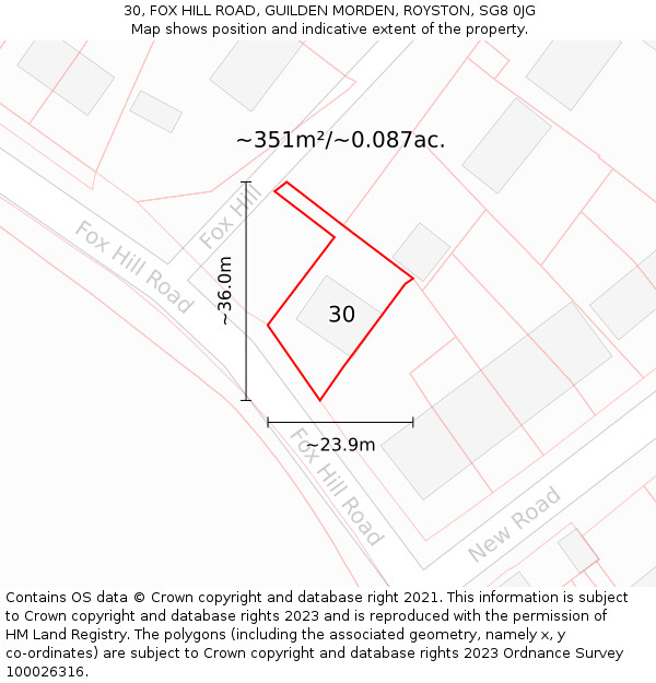 30, FOX HILL ROAD, GUILDEN MORDEN, ROYSTON, SG8 0JG: Plot and title map