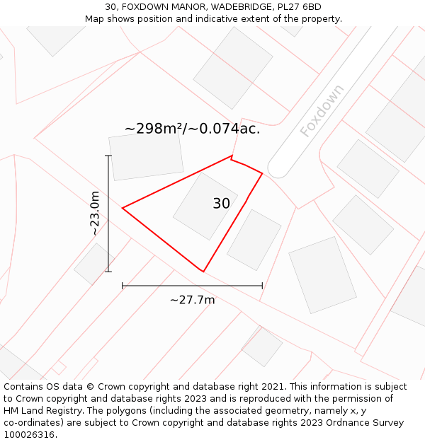 30, FOXDOWN MANOR, WADEBRIDGE, PL27 6BD: Plot and title map