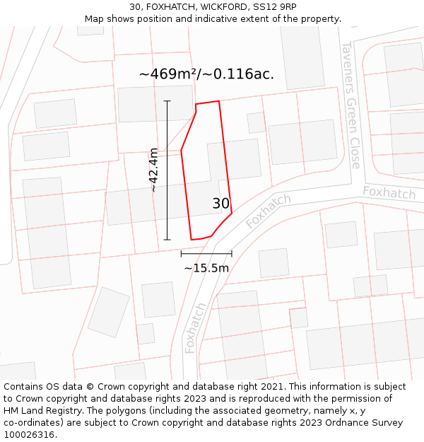 30, FOXHATCH, WICKFORD, SS12 9RP: Plot and title map