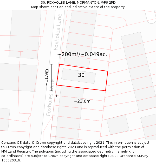 30, FOXHOLES LANE, NORMANTON, WF6 2PD: Plot and title map