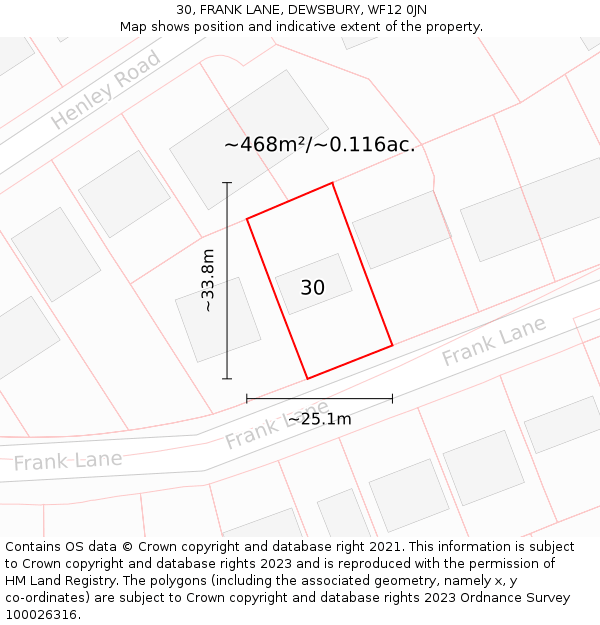 30, FRANK LANE, DEWSBURY, WF12 0JN: Plot and title map