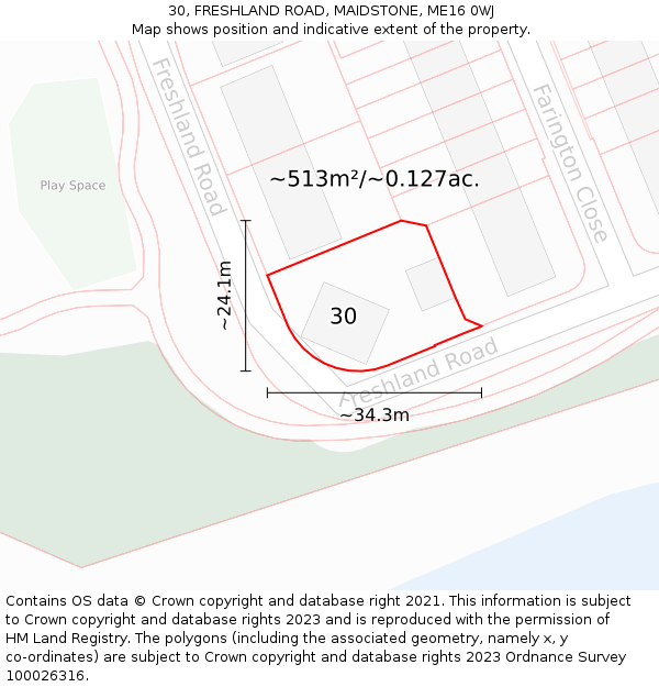 30, FRESHLAND ROAD, MAIDSTONE, ME16 0WJ: Plot and title map