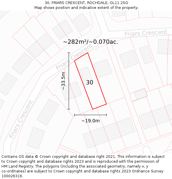 30, FRIARS CRESCENT, ROCHDALE, OL11 2SG: Plot and title map