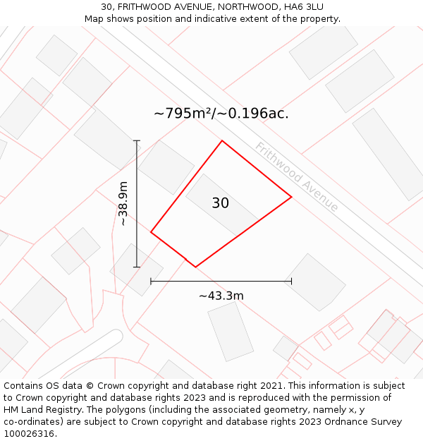 30, FRITHWOOD AVENUE, NORTHWOOD, HA6 3LU: Plot and title map