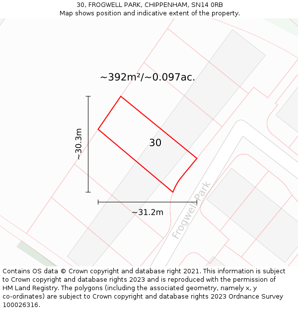 30, FROGWELL PARK, CHIPPENHAM, SN14 0RB: Plot and title map
