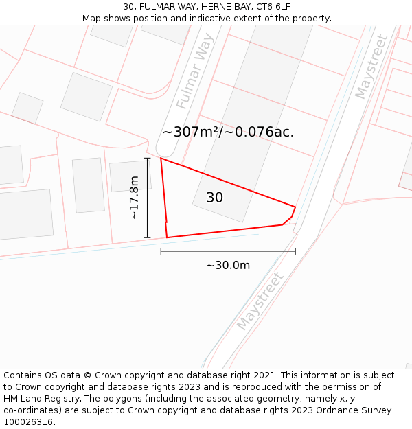 30, FULMAR WAY, HERNE BAY, CT6 6LF: Plot and title map
