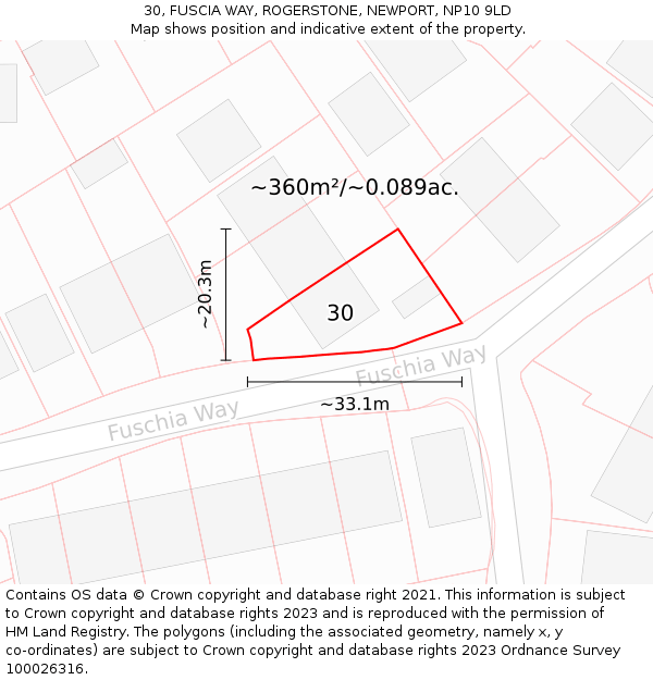 30, FUSCIA WAY, ROGERSTONE, NEWPORT, NP10 9LD: Plot and title map