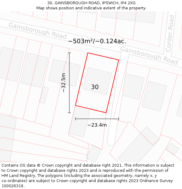 30, GAINSBOROUGH ROAD, IPSWICH, IP4 2XG: Plot and title map