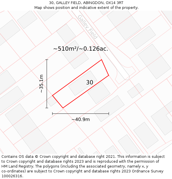 30, GALLEY FIELD, ABINGDON, OX14 3RT: Plot and title map
