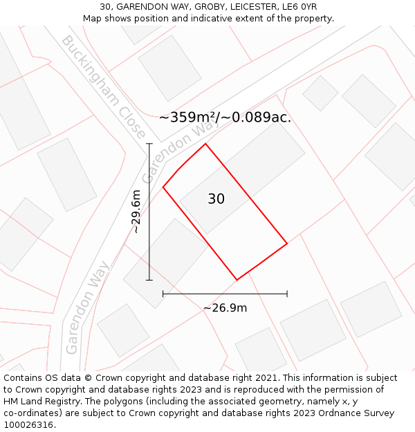 30, GARENDON WAY, GROBY, LEICESTER, LE6 0YR: Plot and title map