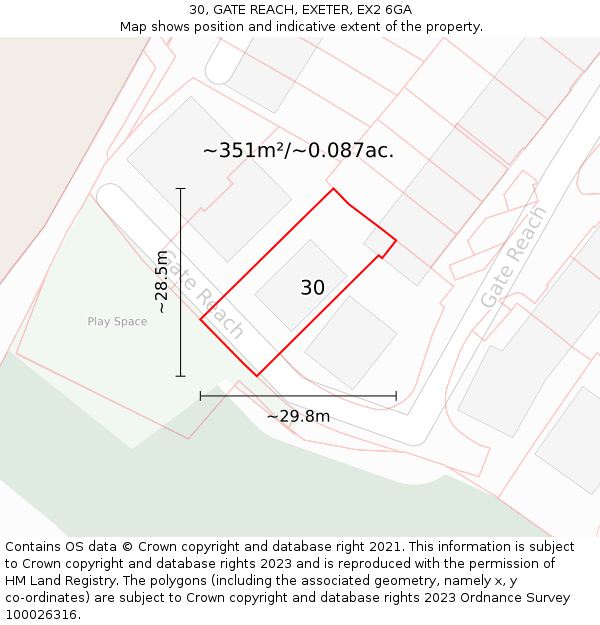 30, GATE REACH, EXETER, EX2 6GA: Plot and title map