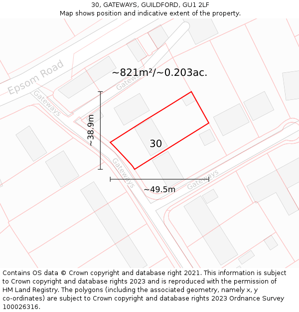 30, GATEWAYS, GUILDFORD, GU1 2LF: Plot and title map