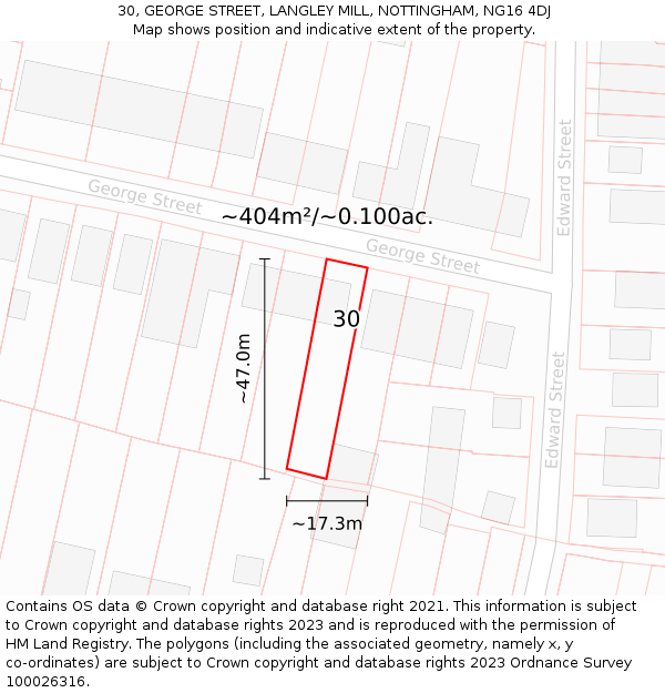 30, GEORGE STREET, LANGLEY MILL, NOTTINGHAM, NG16 4DJ: Plot and title map