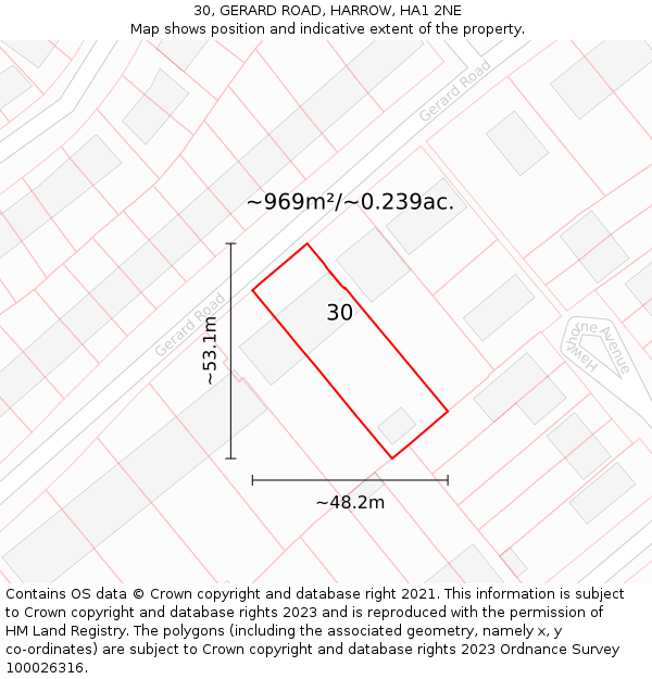 30, GERARD ROAD, HARROW, HA1 2NE: Plot and title map