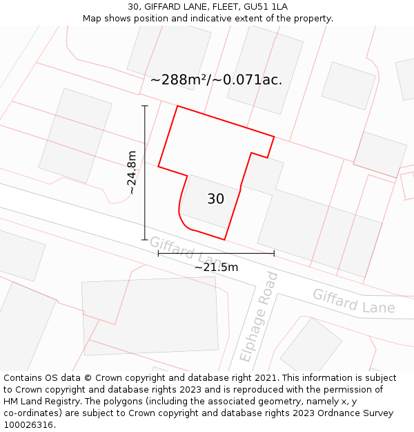 30, GIFFARD LANE, FLEET, GU51 1LA: Plot and title map