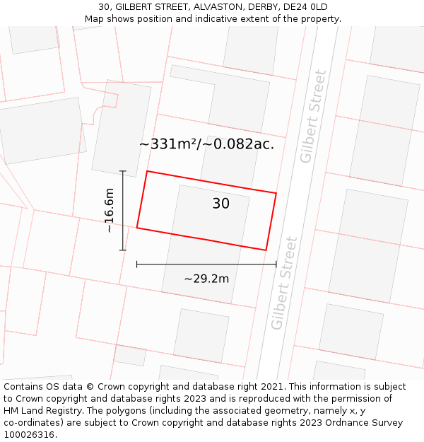 30, GILBERT STREET, ALVASTON, DERBY, DE24 0LD: Plot and title map