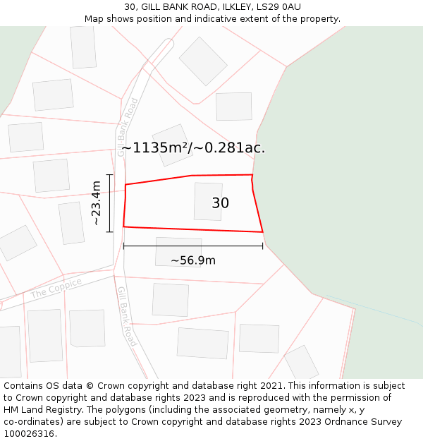 30, GILL BANK ROAD, ILKLEY, LS29 0AU: Plot and title map
