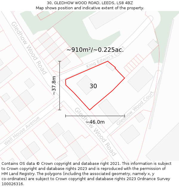 30, GLEDHOW WOOD ROAD, LEEDS, LS8 4BZ: Plot and title map