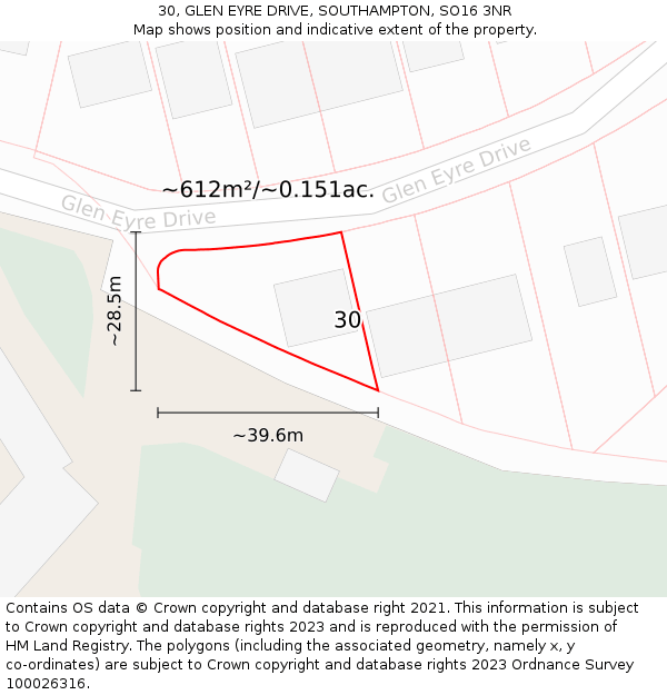 30, GLEN EYRE DRIVE, SOUTHAMPTON, SO16 3NR: Plot and title map