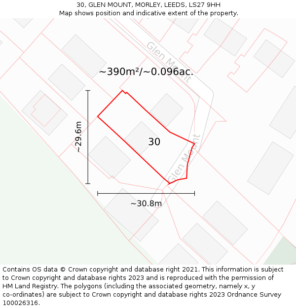 30, GLEN MOUNT, MORLEY, LEEDS, LS27 9HH: Plot and title map