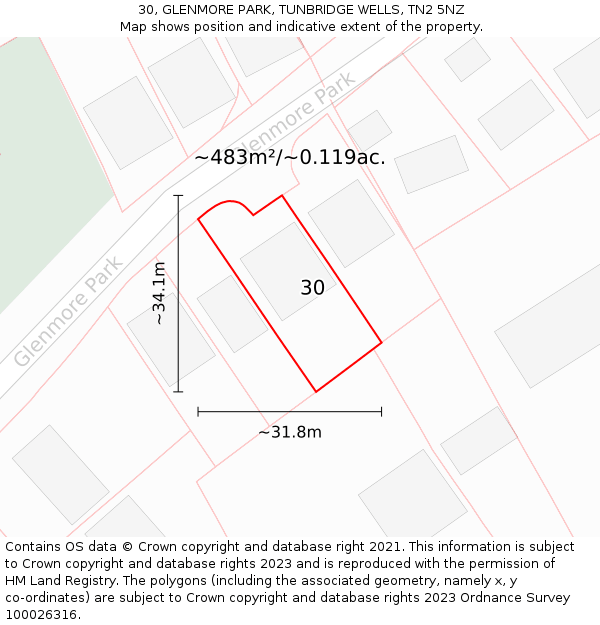 30, GLENMORE PARK, TUNBRIDGE WELLS, TN2 5NZ: Plot and title map